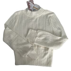 NWT B.O G. Cropped Crew Neck Balloon Sleeves Cable Stitch Ivory Sweater-Small